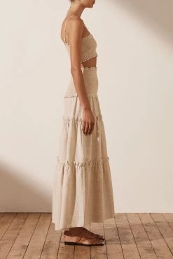Shona Joy SKIRTS FIONA SHIRRED TIERED MIDI SKIRT - OATMEAL