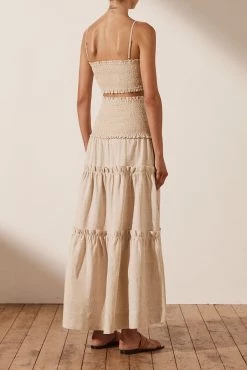 Shona Joy SKIRTS FIONA SHIRRED TIERED MIDI SKIRT - OATMEAL