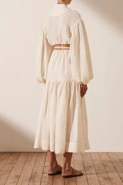 Shona Joy BRIGITTE LINEN CROPPED DRAWSTRING SHIRT - TOFU TOPS