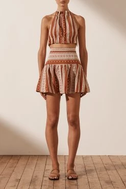 Shona Joy SKIRTS ATLAS LINEN MINI SKIRT - PAPRIKA/CREAM
