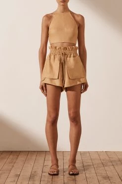 Shona Joy ARIA LINEN PAPERBAG SHORT - GINGER SHORTS & PANTS