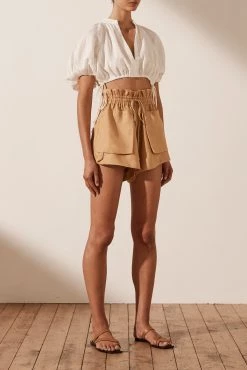 Shona Joy COSMO LINEN DRAWSTRING CROP TOP - RICE 7 Shona Joy COSMO LINEN DRAWSTRING CROP TOP - RICE