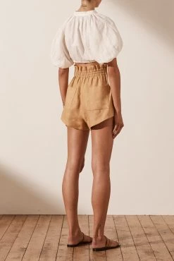 Shona Joy COSMO LINEN DRAWSTRING CROP TOP - RICE 9 Shona Joy COSMO LINEN DRAWSTRING CROP TOP - RICE