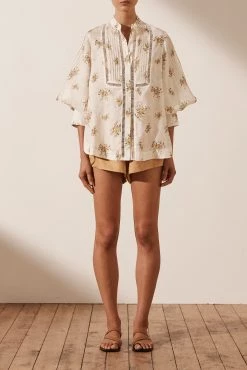 Shona Joy LILA LINEN PIN TUCK TUXEDO SHIRT
