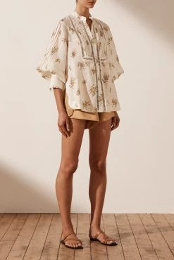 Shona Joy LILA LINEN PIN TUCK TUXEDO SHIRT
