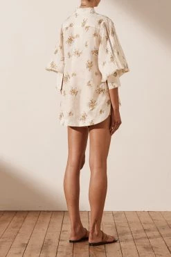 Shona Joy LILA LINEN PIN TUCK TUXEDO SHIRT