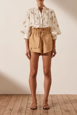 Shona Joy LILA LINEN PIN TUCK TUXEDO SHIRT