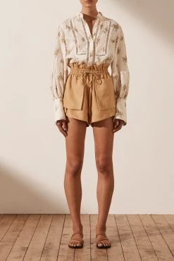 Shona Joy LILA LINEN PIN TUCK TUXEDO SHIRT