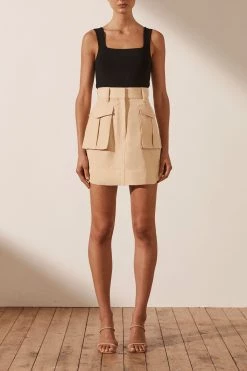 Shona Joy SKIRTS MATILDA LINEN UTILITY MINI SKIRT - PEANUT BUTTER
