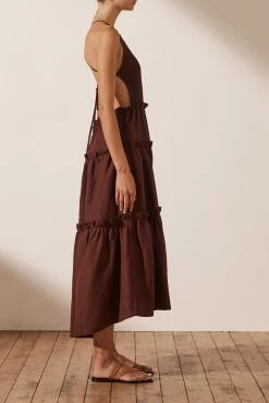 Shona Joy RUBI LINEN SHIRRED BACKLESS MIDI DRESS - COCOA DRESSES 9 Shona Joy RUBI LINEN SHIRRED BACKLESS MIDI DRESS - COCOA DRESSES
