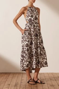 Shona Joy DAHLIA LINEN BACKLESS MIDI DRESS