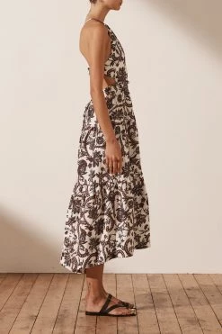 Shona Joy DAHLIA LINEN BACKLESS MIDI DRESS