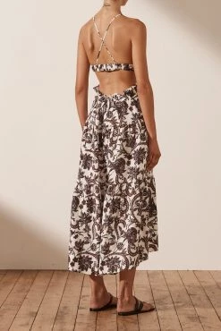Shona Joy DAHLIA LINEN BACKLESS MIDI DRESS