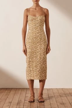 Shona Joy DRESSES ORION LINEN FITTED MIDI DRESS