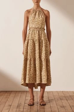 Shona Joy ORION LINEN BACKLESS MIDI DRESS