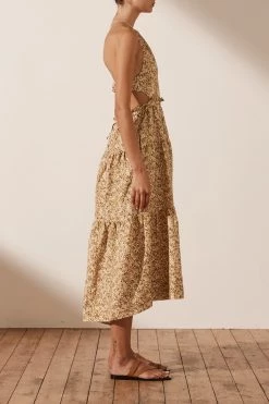 Shona Joy ORION LINEN BACKLESS MIDI DRESS