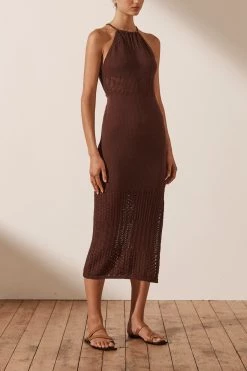 Shona Joy DRESSES CALYPSO CROCHET OPEN BACK MIDI DRESS - COCOA 9 Shona Joy DRESSES CALYPSO CROCHET OPEN BACK MIDI DRESS - COCOA
