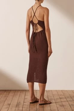 Shona Joy DRESSES CALYPSO CROCHET OPEN BACK MIDI DRESS - COCOA 11 Shona Joy DRESSES CALYPSO CROCHET OPEN BACK MIDI DRESS - COCOA