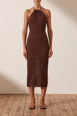 Shona Joy DRESSES CALYPSO CROCHET OPEN BACK MIDI DRESS - COCOA 8 Shona Joy DRESSES CALYPSO CROCHET OPEN BACK MIDI DRESS - COCOA