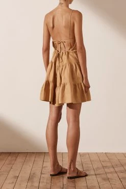 Shona Joy DRESSES ARIA LINEN LOW BACK TIERED MINI DRESS - GINGER