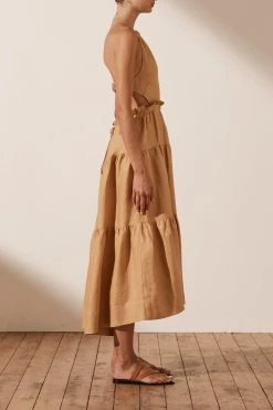Shona Joy DRESSES ARIA LINEN BACKLESS MIDI DRESS - GINGER