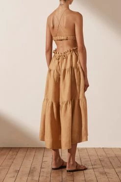 Shona Joy DRESSES ARIA LINEN BACKLESS MIDI DRESS - GINGER