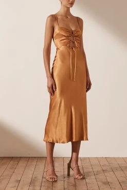 Shona Joy DRESSES ALMA LACE UP MIDI DRESS - TURMERIC 9 Shona Joy DRESSES ALMA LACE UP MIDI DRESS - TURMERIC