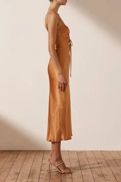 Shona Joy DRESSES ALMA LACE UP MIDI DRESS - TURMERIC 10 Shona Joy DRESSES ALMA LACE UP MIDI DRESS - TURMERIC