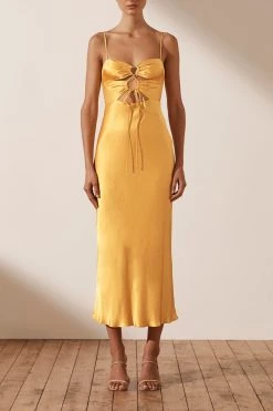 Shona Joy ALMA LACE UP MIDI DRESS - SAFFRON