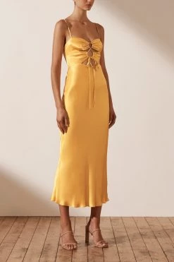 Shona Joy ALMA LACE UP MIDI DRESS - SAFFRON