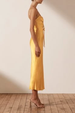 Shona Joy ALMA LACE UP MIDI DRESS - SAFFRON