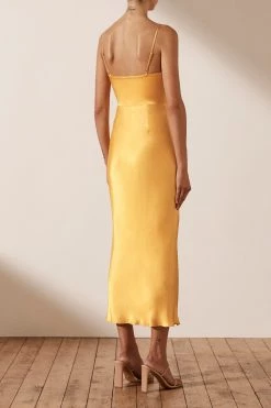 Shona Joy ALMA LACE UP MIDI DRESS - SAFFRON