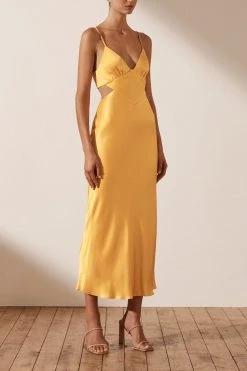 Shona Joy ALMA BACKLESS MIDI DRESS - SAFFRON DRESSES