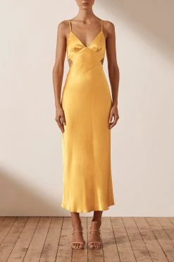 Shona Joy ALMA BACKLESS MIDI DRESS - SAFFRON DRESSES