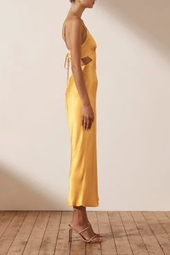 Shona Joy ALMA BACKLESS MIDI DRESS - SAFFRON DRESSES