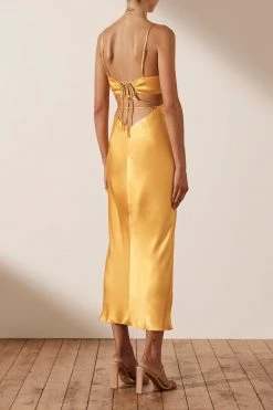 Shona Joy ALMA BACKLESS MIDI DRESS - SAFFRON DRESSES