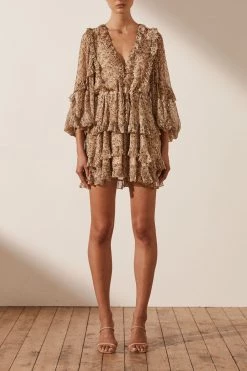 Shona Joy DRESSES AMBAR BALLOON SLEEVE FRILL MINI DRESS