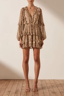 Shona Joy DRESSES AMBAR BALLOON SLEEVE FRILL MINI DRESS