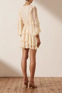Shona Joy IRIS BALLOON SLEEVE FRILL MINI DRESS - CREAM