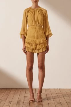 Shona Joy IRIS CUT OUT BACKLESS MINI DRESS - SAFFRON