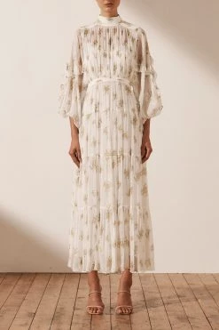 Shona Joy JULIETA LONG SLEEVE BACKLESS TIERED MIDI DRESS