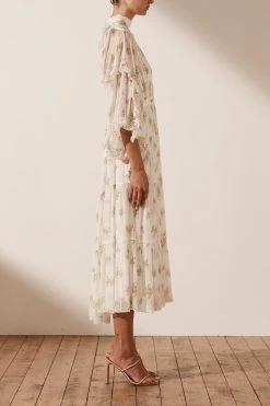 Shona Joy JULIETA LONG SLEEVE BACKLESS TIERED MIDI DRESS