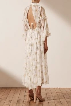 Shona Joy JULIETA LONG SLEEVE BACKLESS TIERED MIDI DRESS