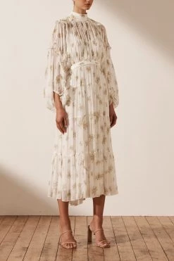 Shona Joy JULIETA LONG SLEEVE BACKLESS TIERED MIDI DRESS