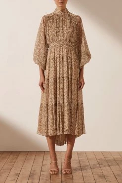 Shona Joy AMBAR LONG SLEEVE BACKLESS TIERED MIDI DRESS DRESSES