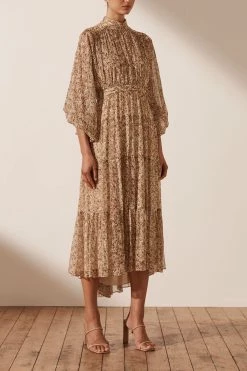 Shona Joy AMBAR LONG SLEEVE BACKLESS TIERED MIDI DRESS DRESSES