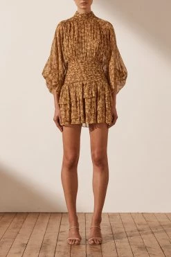 Shona Joy SUNSET LONG SLEEVE RUCHED MINI DRESS DRESSES