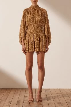 Shona Joy SUNSET LONG SLEEVE RUCHED MINI DRESS DRESSES