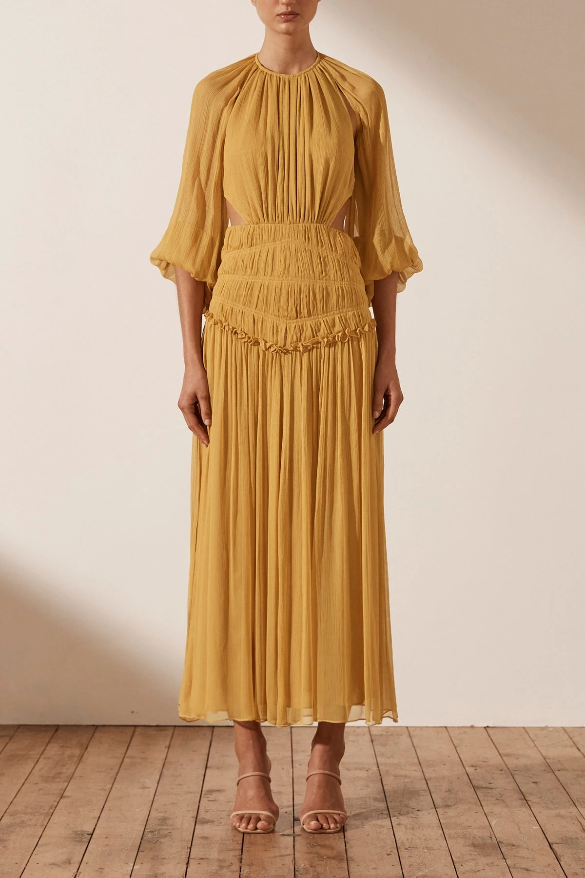 Shona Joy IRIS CUT OUT BACKLESS MIDI DRESS - SAFFRON 3 Shona Joy IRIS CUT OUT BACKLESS MIDI DRESS - SAFFRON