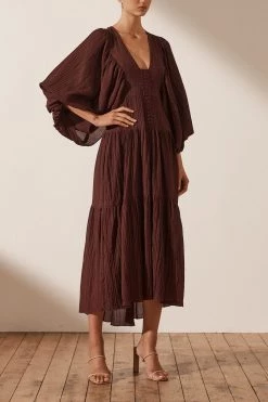Shona Joy MILA PLUNGED TIERED MIDI DRESS - COCOA DRESSES 8 Shona Joy MILA PLUNGED TIERED MIDI DRESS - COCOA DRESSES